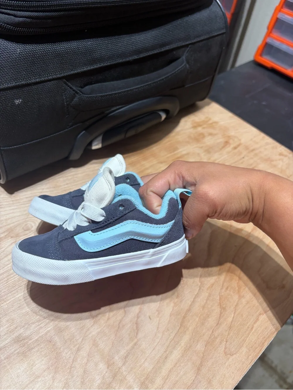 Vans Kids Black and Light Blue Suede Skate Sneakers